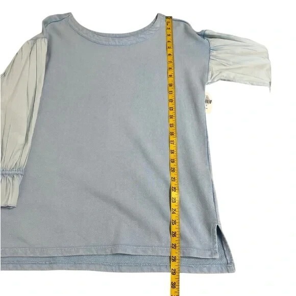 Anthropologie Pilcro Mixed-Media Pullover Top Ruffle Cuff Blue Size Small NWT - Picture 12 of 16